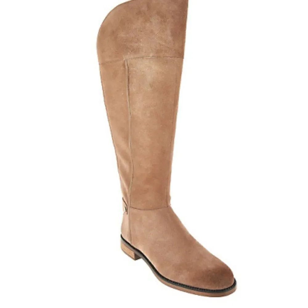 Franco Sarto Christine Suede Tan Wide Calf Riding Boots, size 4